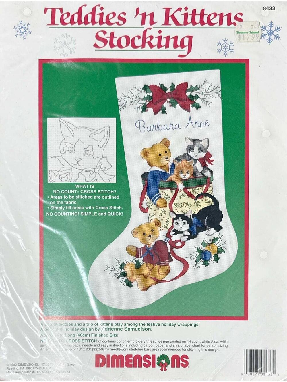 Dimensions Teddies 'n Kittens Christmas Stocking Cross Stitch Kit 8433 No Count